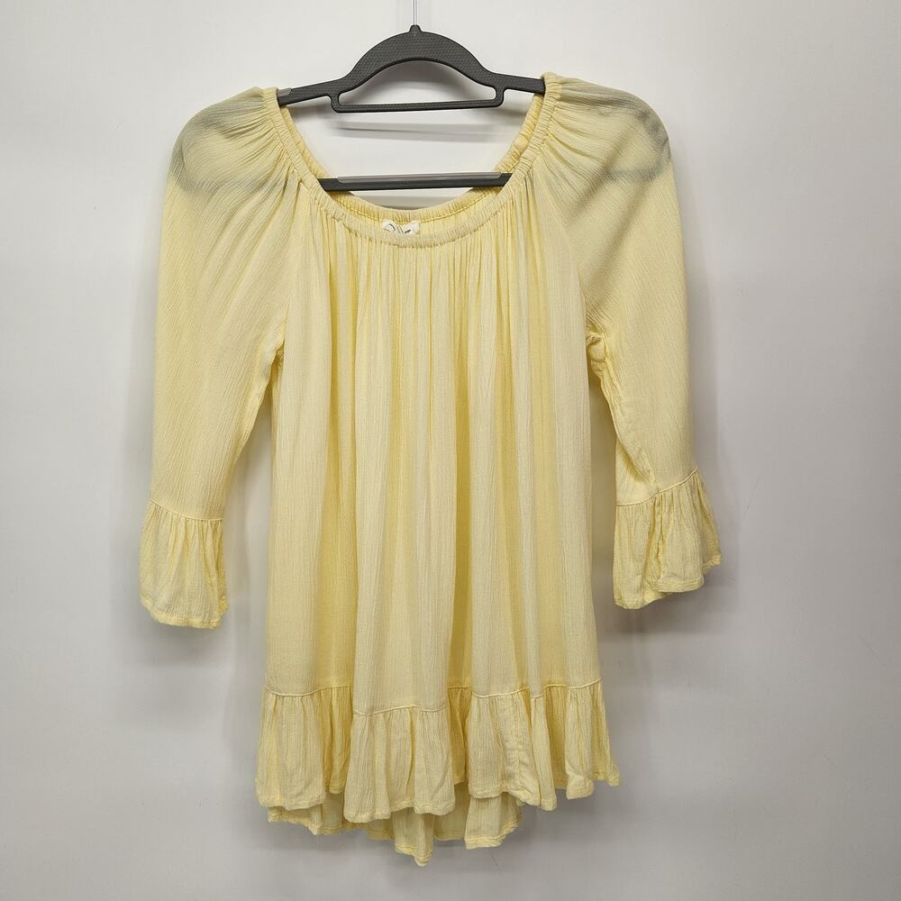 Beach Lunch Lounge Peasant Top Yellow Ruffle Peplum Boho Blouse Size M